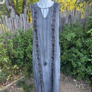 Vintage Embroidered Gray Maxi Dress